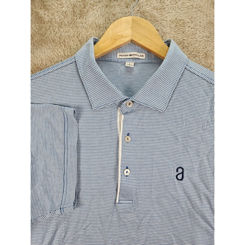 Peter Millar Polo Shirt Short Sleeve 100% Cotton Men's Size L Plaid Albany